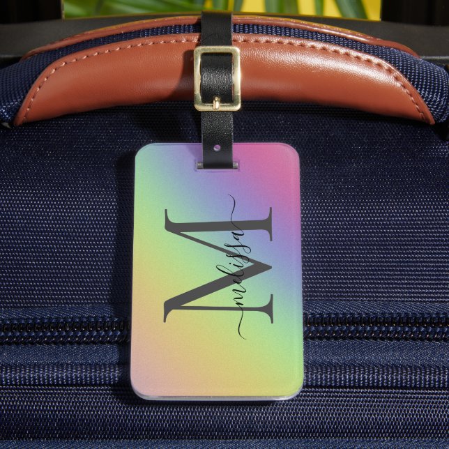 Pastel Rainbow monogram Name Luggage Tag (Front Insitu 2)