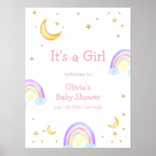 Pastel Rainbow Moon Star Baby Shower Welcome Poster