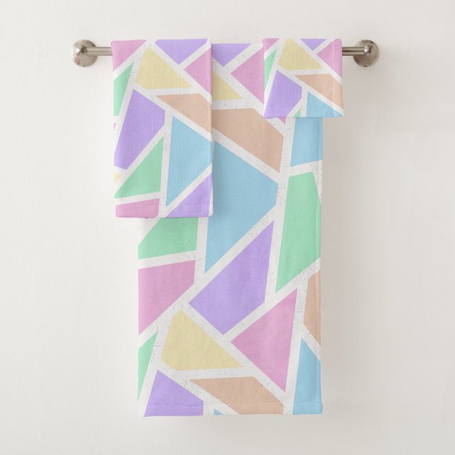 Pastel rainbow mosaic pattern bath towel set (Insitu)