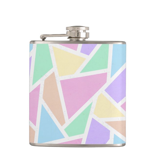 Pastel rainbow mosaic pattern hip flask (Front)