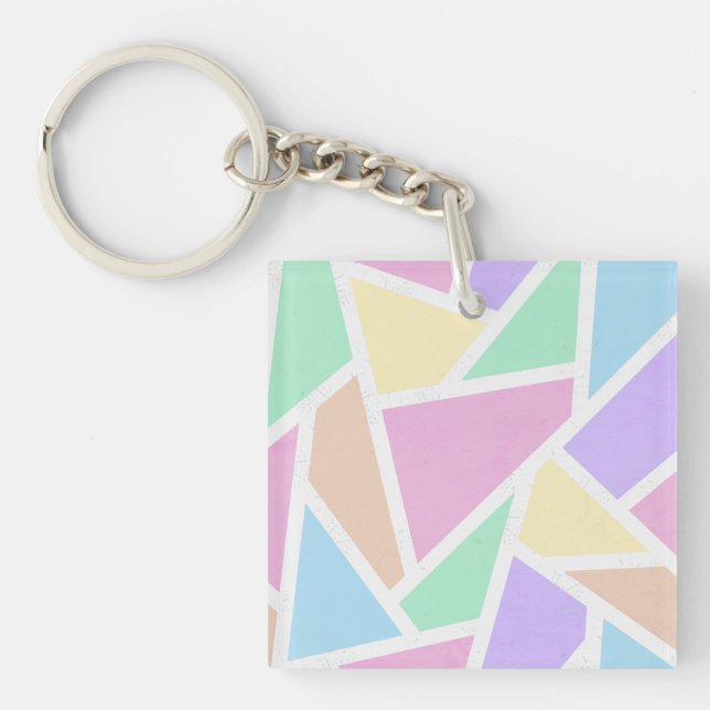 Pastel rainbow mosaic pattern key ring (Front)