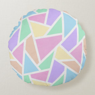 Pastel rainbow mosaic pattern round cushion