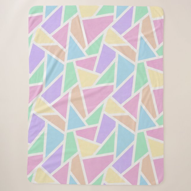 Pastel rainbow mosaic pattern sherpa blanket (Front)