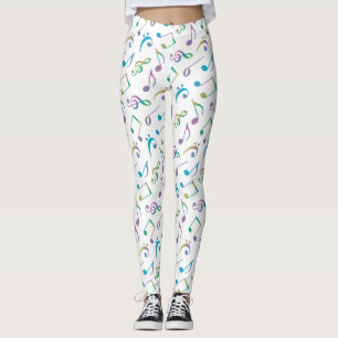Pastel Rainbow Music Notes On White Leggings