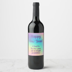 Pastel Rainbow New Year's Party Wine Label