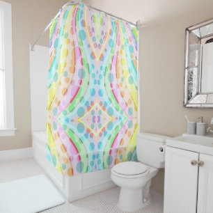 Pastel Rainbow of Ribbons and Bubbles Shower Curtain