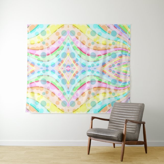 Pastel Rainbow of Ribbons and Bubbles Tapestry (In Situ (Horizontal))