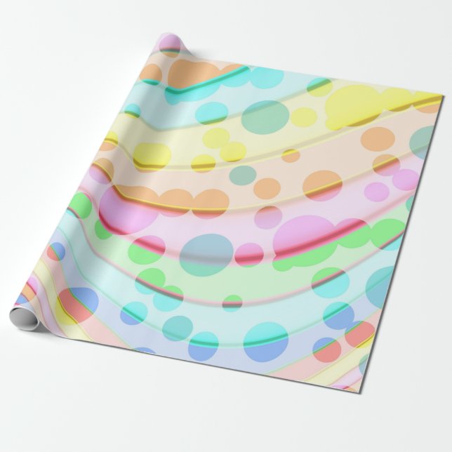 Pastel Rainbow of Ribbons and Bubbles Wrapping Paper (Unrolled)