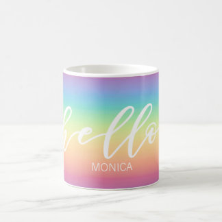 Pastel Rainbow Ombre Chic Hello Personalised Coffee Mug