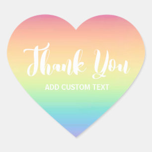 Pastel Rainbow Ombre Custom Thank You Heart Sticker