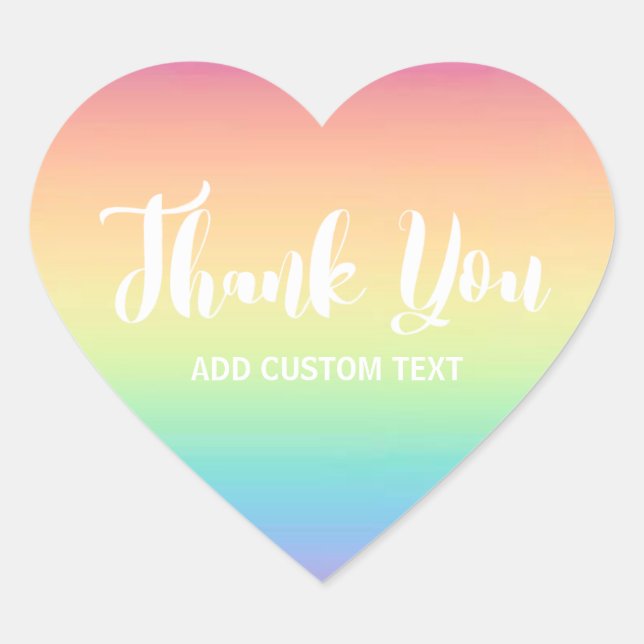 Pastel Rainbow Ombre Custom Thank You Heart Sticker (Front)