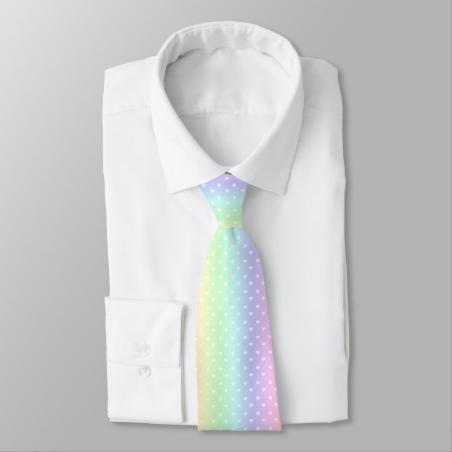 Pastel Rainbow Ombre Hearts Pattern Tie (Tied)