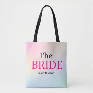Pastel Rainbow Ombre Personalised Bride Tote Bag
