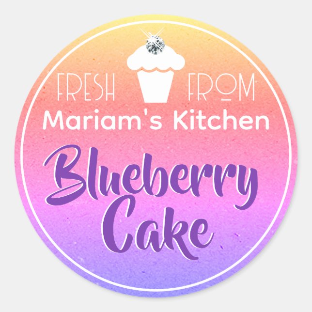 Pastel Rainbow Ombre Rhinestone Cake Pastry Label (Front)