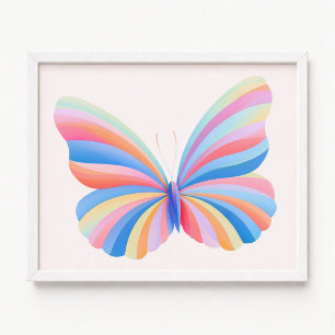 Pastel Rainbow Ombre Stripes Butterfly Poster