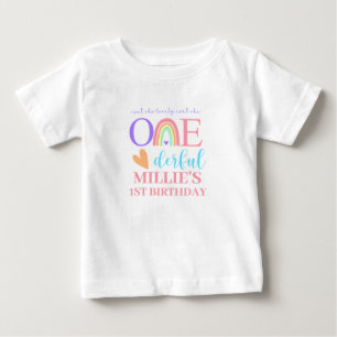 Pastel Rainbow ONEderful 1st Birthday Baby T-Shirt