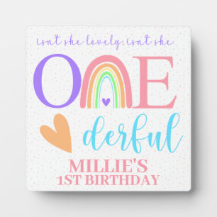 Pastel Rainbow ONEderful First Birthday Plaque 