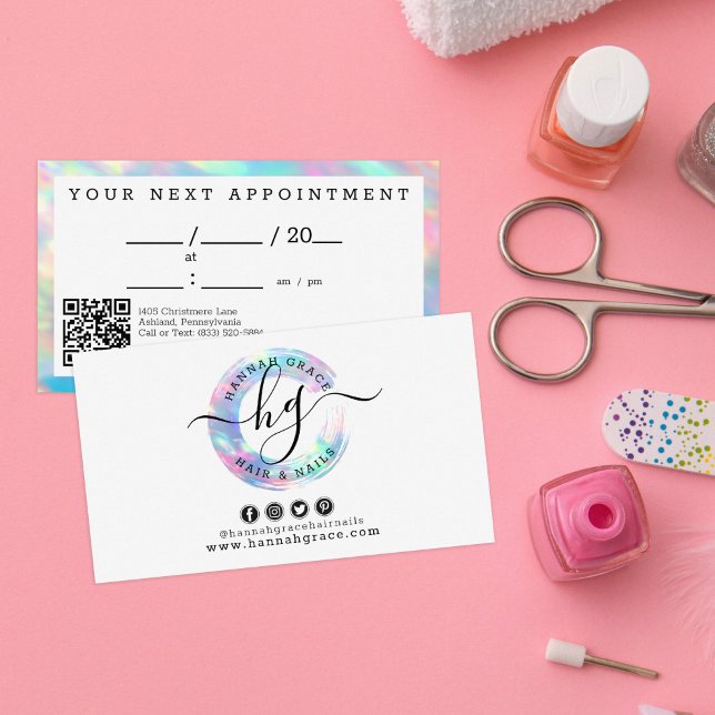 Pastel Rainbow Paint Swash Chic Logo Appointment Business Card (Creator Uploaded)