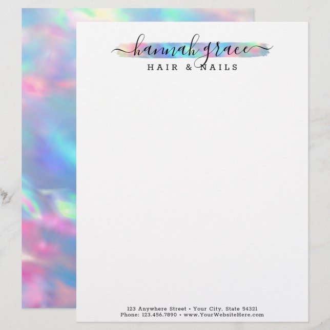 Pastel Rainbow Paint Swash Elegant Custom Logo Letterhead (Front/Back)