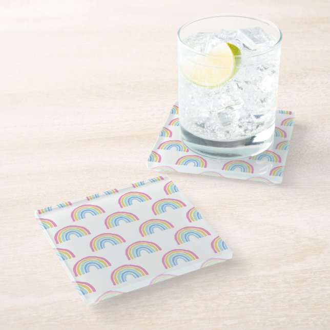 Pastel Rainbow Pattern Glass Coaster (Angled)