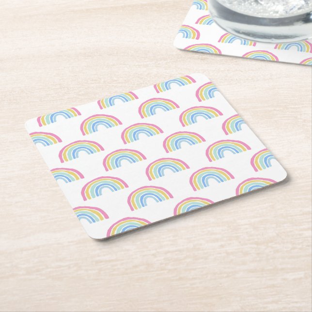 Pastel Rainbow Pattern Square Paper Coaster (Angled)