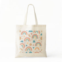 Pastel Rainbow Pattern Tote Bag Cute, Eco-Friendly