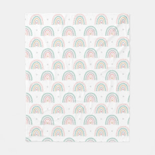 Pastel Rainbow Pattern with Hearts Fleece Blanket