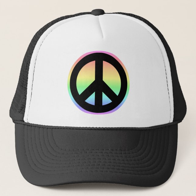 Pastel Rainbow Peace Sign Trucker Hat (Front)