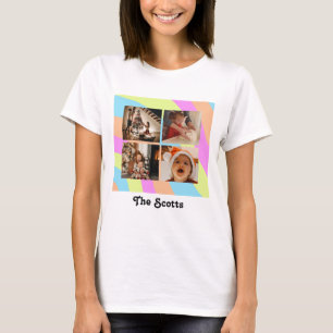 Pastel Rainbow Personalizable Text and 4 Photos T- T-Shirt