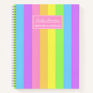 Pastel Rainbow Personalized Colorful Striped Notebook