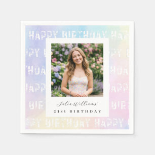 Pastel Rainbow Pink Birthday Photo Paper Napkin