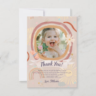Pastel Rainbow Pink Birthday Photo Thank You Card