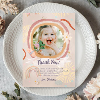 Pastel Rainbow Pink Birthday Photo Thank You Card