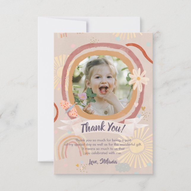 Pastel Rainbow Pink Birthday Photo Thank You Card (Front)