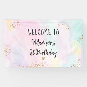 Pastel Rainbow Pink Gold Birthday Banner