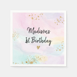 Pastel Rainbow Pink Gold Birthday Napkin