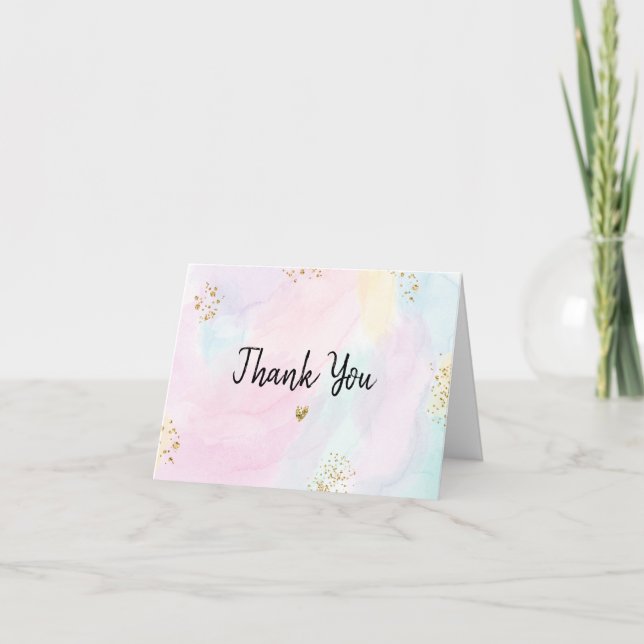 Pastel Rainbow Pink Gold Birthday Thank You Card (Front)