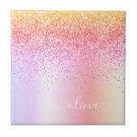 Pastel Rainbow Pink Gold Purple Glitter Monogram Tile<br><div class="desc">Orange,  Gold,  Pink Pastel Faux Foil Metallic Sparkle Glitter Brushed Metal Monogram Name and Initial Ceramic Tiles. This makes the perfect sweet 16 birthday,  wedding,  bridal shower,  anniversary,  baby shower or bachelorette party gift for someone that loves glam luxury and chic styles.</div>