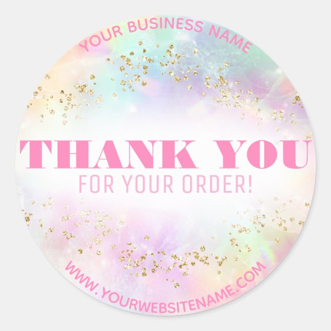 Pastel Rainbow Pink Gold Thank You Order Vendor Classic Round Sticker (Front)