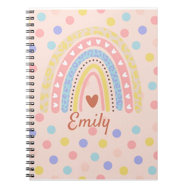 Pastel Rainbow Polka Dot School ,Cute Back-to-Scho Notebook (Front)