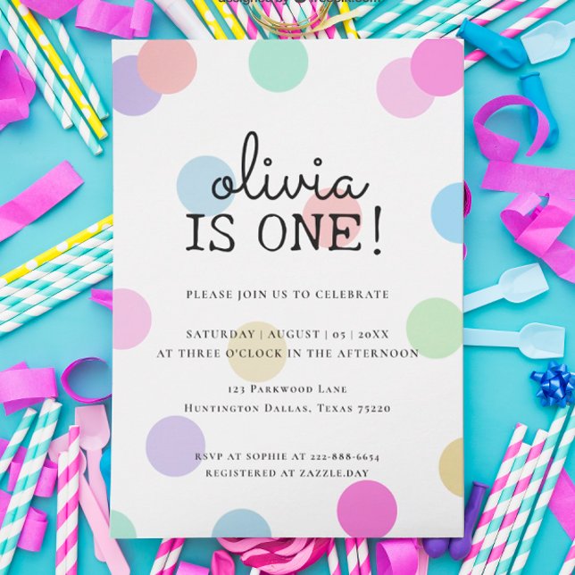 Pastel Rainbow Polka Dots 1st Birthday Invitation (Creator Uploaded)
