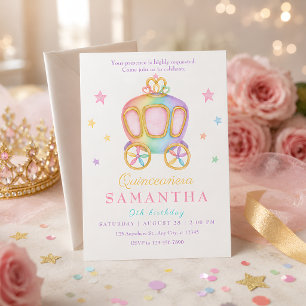 Pastel Rainbow Princess Carriage Quinceañera  Invitation