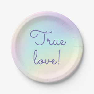Pastel Rainbow Prismatic Lesbian Wedding Paper Plate