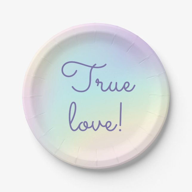 Pastel Rainbow Prismatic Lesbian Wedding Paper Plate (Front)