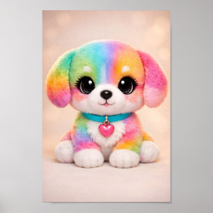 Pastel Rainbow Puppy Kawaii Heart Art Poster