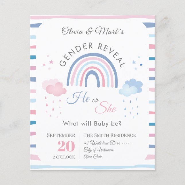 Pastel Rainbow Rain Gender Reveal Invitation (Front)