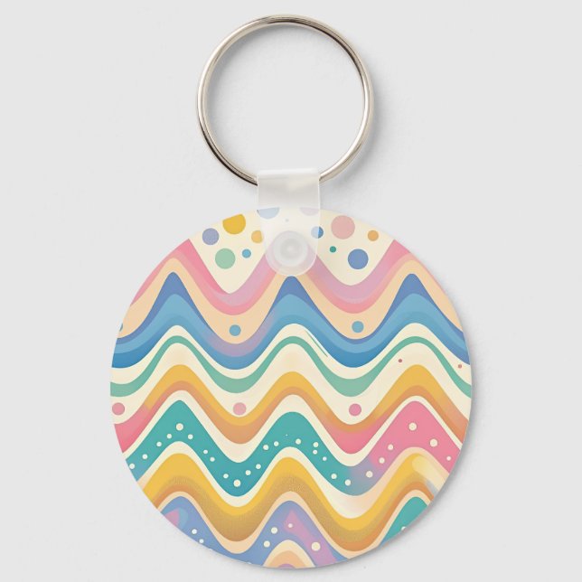 Pastel Rainbow Retro Abstract Design Key Ring (Front)