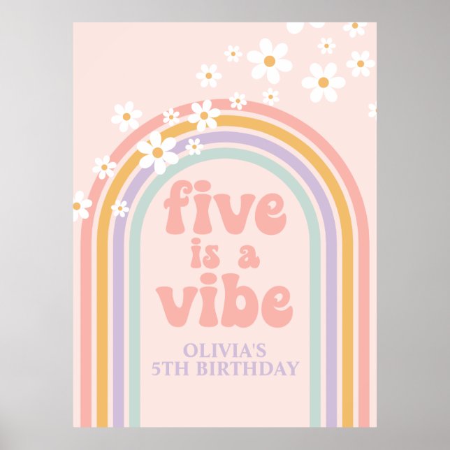 Pastel Rainbow Retro Five is a Vibe 5th Birthday Poster (Front)