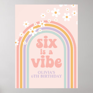 Pastel Rainbow Retro Six is a Vibe 6th Birthday Poster