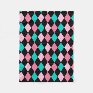 Pastel Rainbow Rhombuses Black Pink Blue Harlequin Fleece Blanket